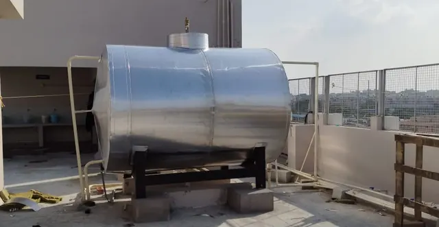 Insulated hot water storage tank on a rooftop in Hyderabad